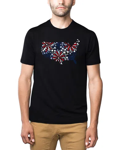 La Pop Art Men's Usa Fireworks And Stars Word Art T-shirt In Black