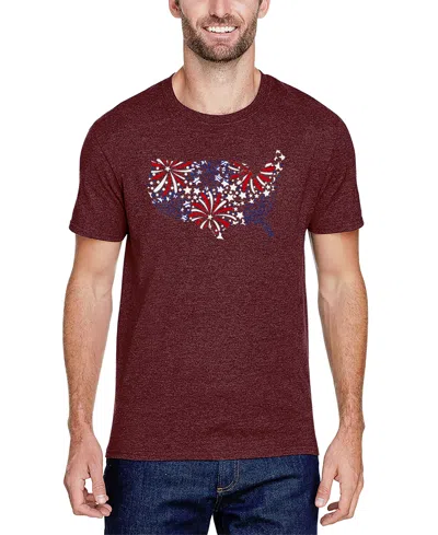 La Pop Art Men's Usa Fireworks And Stars Word Art T-shirt In Burgundy