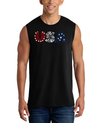 La Pop Art Men's Usa Fireworks Flag Tank Top In Black