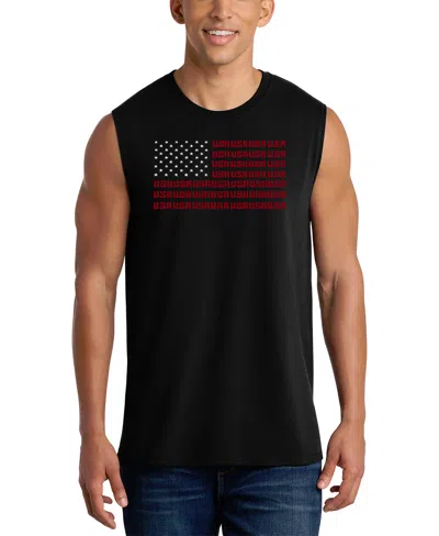 La Pop Art Men's Usa Flag Typography Patriotic Graphic Tank Top In Black