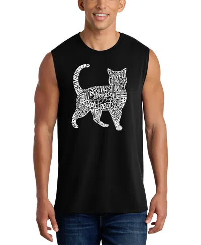 La Pop Art Men's Walking Cat Typography Graphic Tank Top In Black