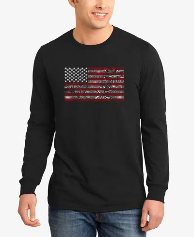 La Pop Art Men's Word Art American Flag Fireworks Long Sleeve T-shirt In Black