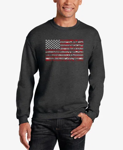 La Pop Art Men's Word Art Crewneck American Flag Fireworks Sweatshirt In Gray