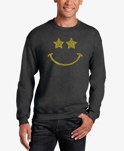 La Pop Art Men's Word Art Crewneck Rockstar Smiley Sweatshirt In Dark Gray