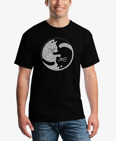 La Pop Art Men's Word Art Yin Yang Cat Short Sleeve T-shirt In Black