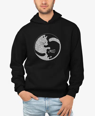 La Pop Art Men's Yin Yang Cat Word Art Long Sleeve Hooded Sweatshirt In Black