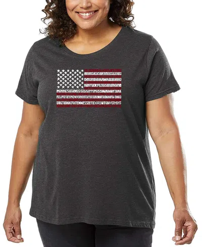 La Pop Art Plus Size 50 States Usa Flag Word Art T-shirt In Gray