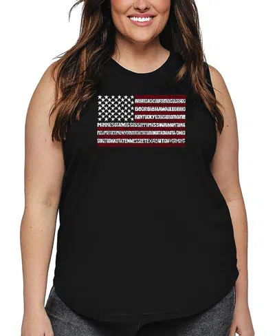La Pop Art Plus Size 50 States Usa Flag Word Art Tank Top In Black