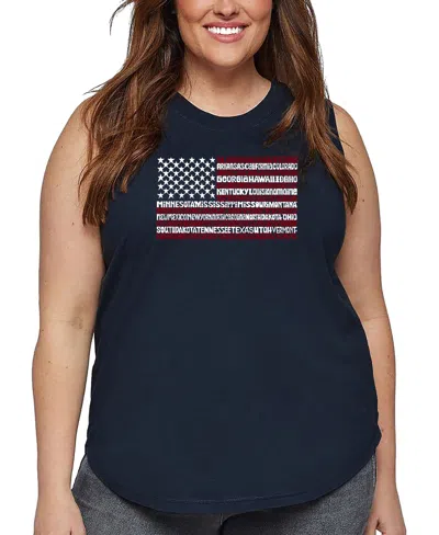 La Pop Art Plus Size Fireworks American Flag Word Art Tank Top In Blue