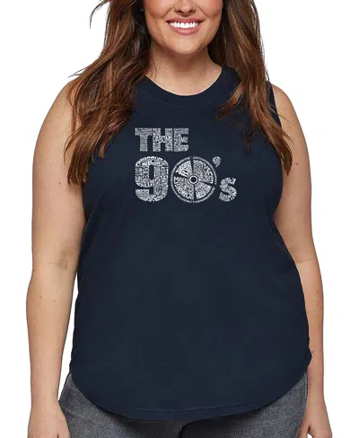 La Pop Art Plus Size 90's Music Word Art Tank Top In Blue