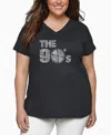 La Pop Art Plus Size 90s Word Art V-neck T-shirt In Gray
