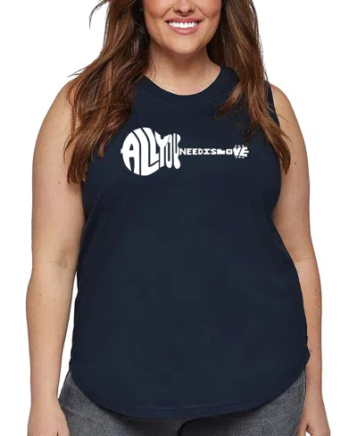 La Pop Art Plus Size All You Need Is Love Word Art Tank Top In Blue