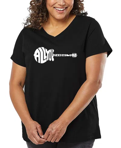 LA POP ART PLUS SIZE ALL YOU NEED IS LOVE WORD ART V-NECK T-SHIRT