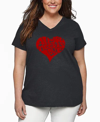LA POP ART PLUS SIZE ALL YOU NEED IS LOVE WORD ART V-NECK T-SHIRT