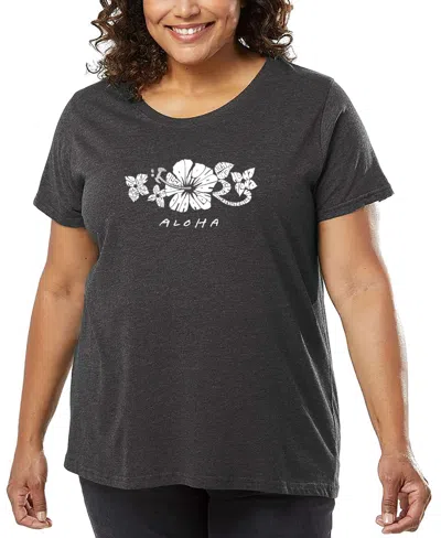 La Pop Art Plus Size Aloha Word Art T-shirt In Gray