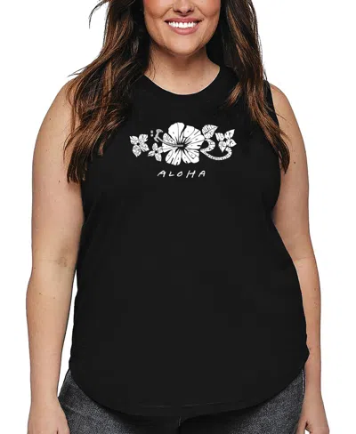 La Pop Art Plus Size Aloha Word Art Tank Top In Black