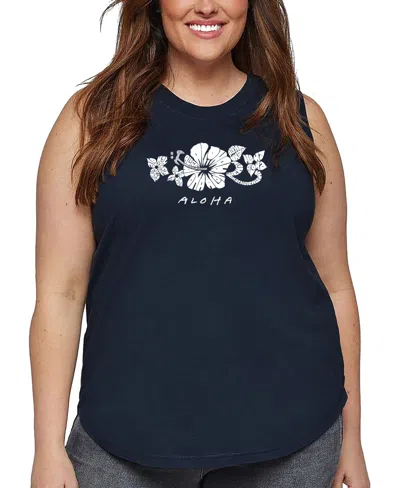 La Pop Art Plus Size Aloha Word Art Tank Top In Blue
