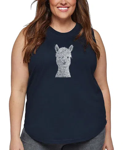 La Pop Art Plus Size Alpaca Word Art Tank Top In Blue