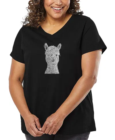 La Pop Art Plus Size Alpaca Word Art V-neck T-shirt In Black