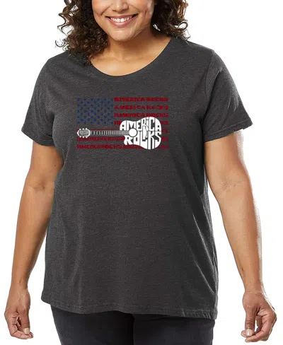 La Pop Art Plus Size America Rocks Word Art T-shirt In Black