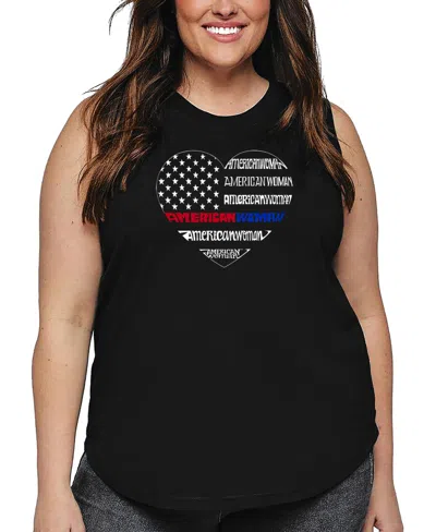 La Pop Art Plus Size American Woman Word Art Tank Top In Black