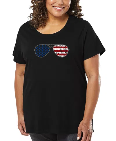 LA POP ART PLUS SIZE AMERICANA SUNGLASSES WORD ART T-SHIRT