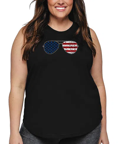 La Pop Art Plus Size Americana Sunglasses Word Art Tank Top In Black