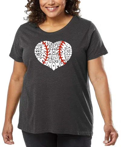 La Pop Art Plus Size Baseball Mom Word Art T-shirt In Gray