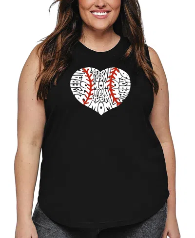 La Pop Art Plus Size Baseball Mom Word Art Tank Top In Black