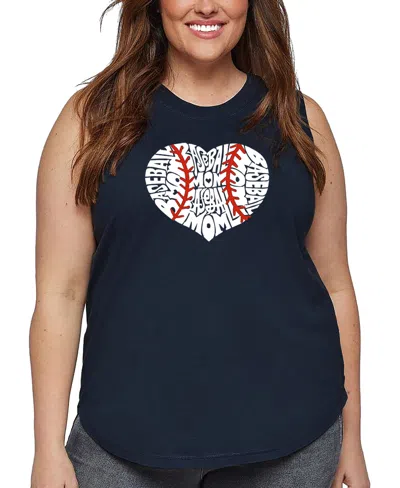 La Pop Art Plus Size Baseball Mom Word Art Tank Top In Blue