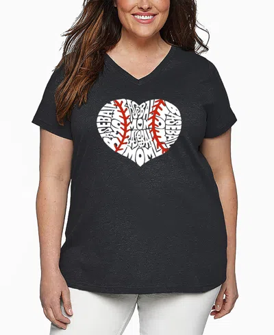 La Pop Art Plus Size Baseball Mom Word Art V-neck T-shirt In Gray