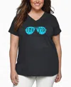 La Pop Art Plus Size Beach Vibes Word Art V-neck T-shirt In Gray