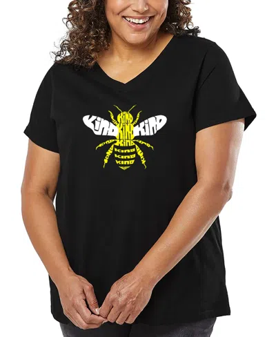 LA POP ART PLUS SIZE BEE KIND WORD ART V-NECK T-SHIRT