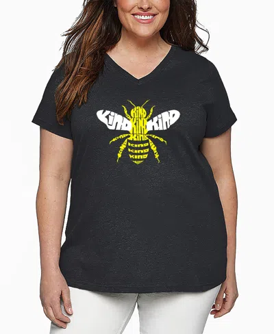 La Pop Art Plus Size Bee Kind Word Art V-neck T-shirt In Black