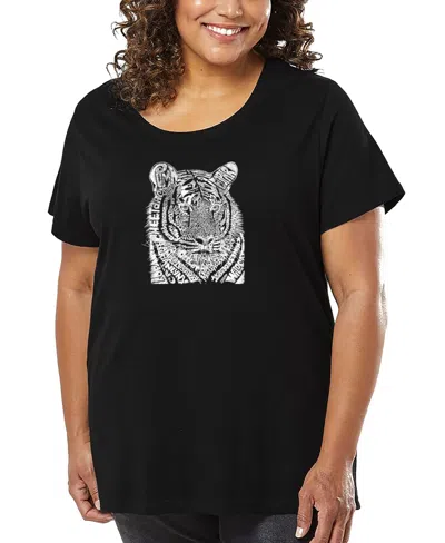 La Pop Art Plus Size Big Cats Word Art T-shirt In Black
