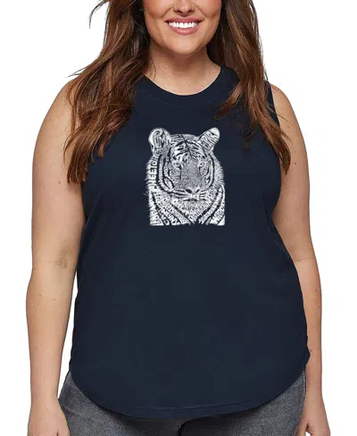 La Pop Art Plus Size Big Cats Word Art Tank Top In Blue