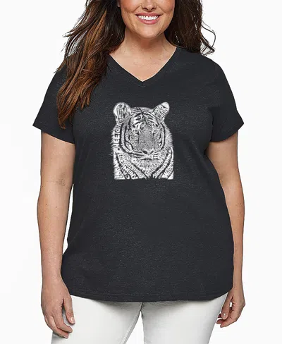 La Pop Art Plus Size Big Catsword Art V-neck T-shirt In Gray