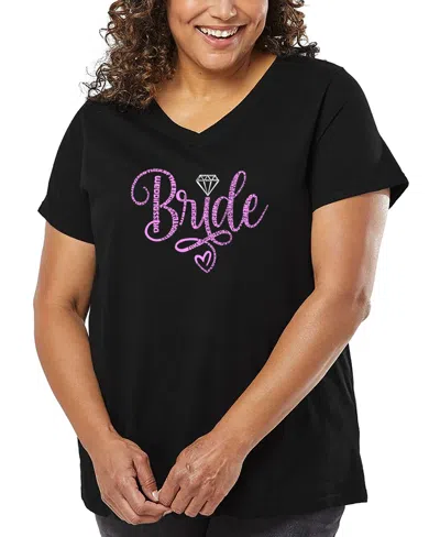 La Pop Art Plus Size Bride Word Art V-neck T-shirt In Black