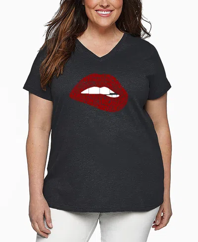 LA POP ART PLUS SIZE BROOKLYN LIPS WORD ART V-NECK T-SHIRT
