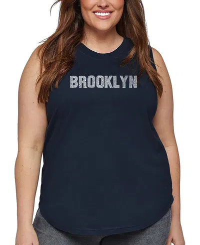 La Pop Art Plus Size Brooklyn Neighborhoods Word Art Tank Top In Blue