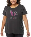 La Pop Art Plus Size Bunny Ears Word Art T-shirt In Gray
