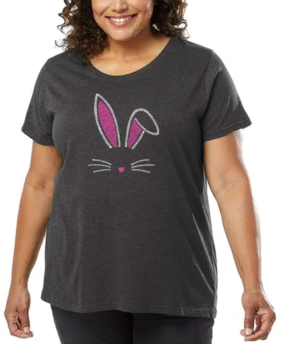 La Pop Art Plus Size Bunny Ears Word Art T-shirt In Gray