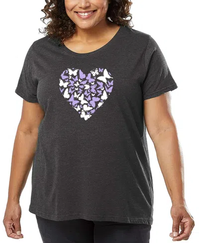 La Pop Art Plus Size Butterfly Heart Art T-shirt In Gray
