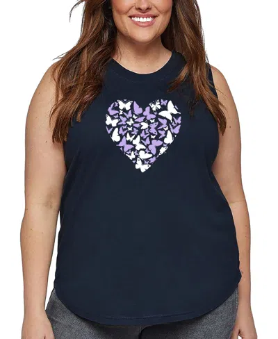 La Pop Art Plus Size Butterfly Heart Word Art Tank Top In Blue