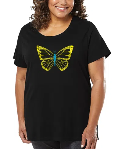 La Pop Art Plus Size Butterfly Word Art T-shirt In Black
