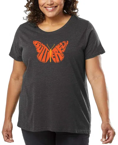 La Pop Art Plus Size Butterfly Word Art T-shirt In Gray