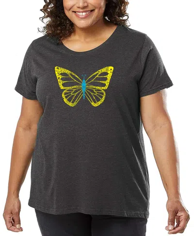 La Pop Art Plus Size Butterfly Word Art T-shirt In Gray