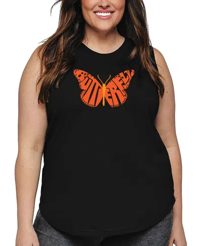 La Pop Art Plus Size Butterfly Word Art Tank Top In Black