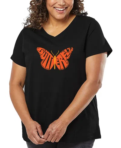 LA POP ART PLUS SIZE BUTTERFLY WORD ART V-NECK T-SHIRT