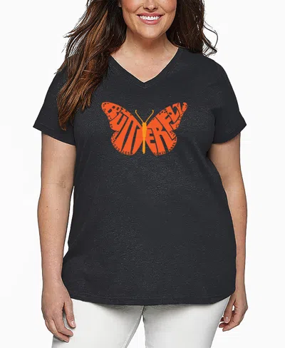 LA POP ART PLUS SIZE BUTTERFLY WORD ART V-NECK T-SHIRT